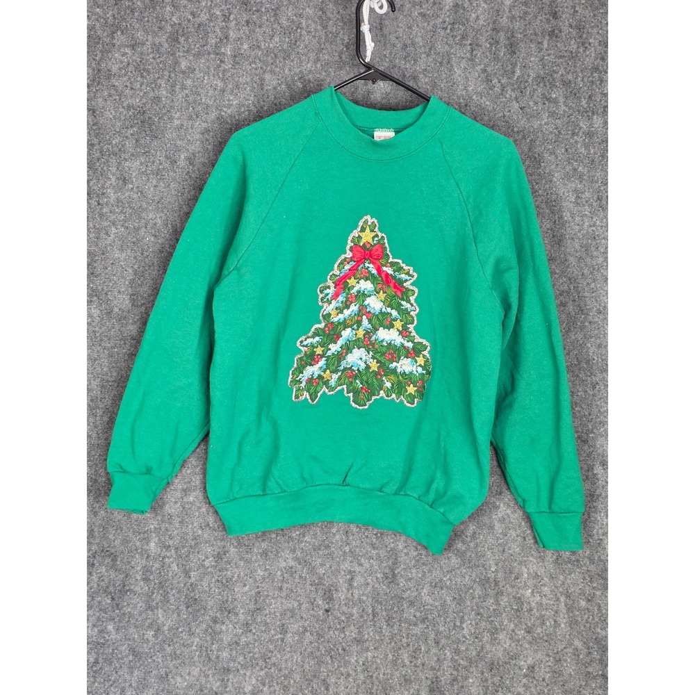 Vintage Fruit Of The‎ Loom Christmas Tree Sweatshirt Womens Medium Green Holiday